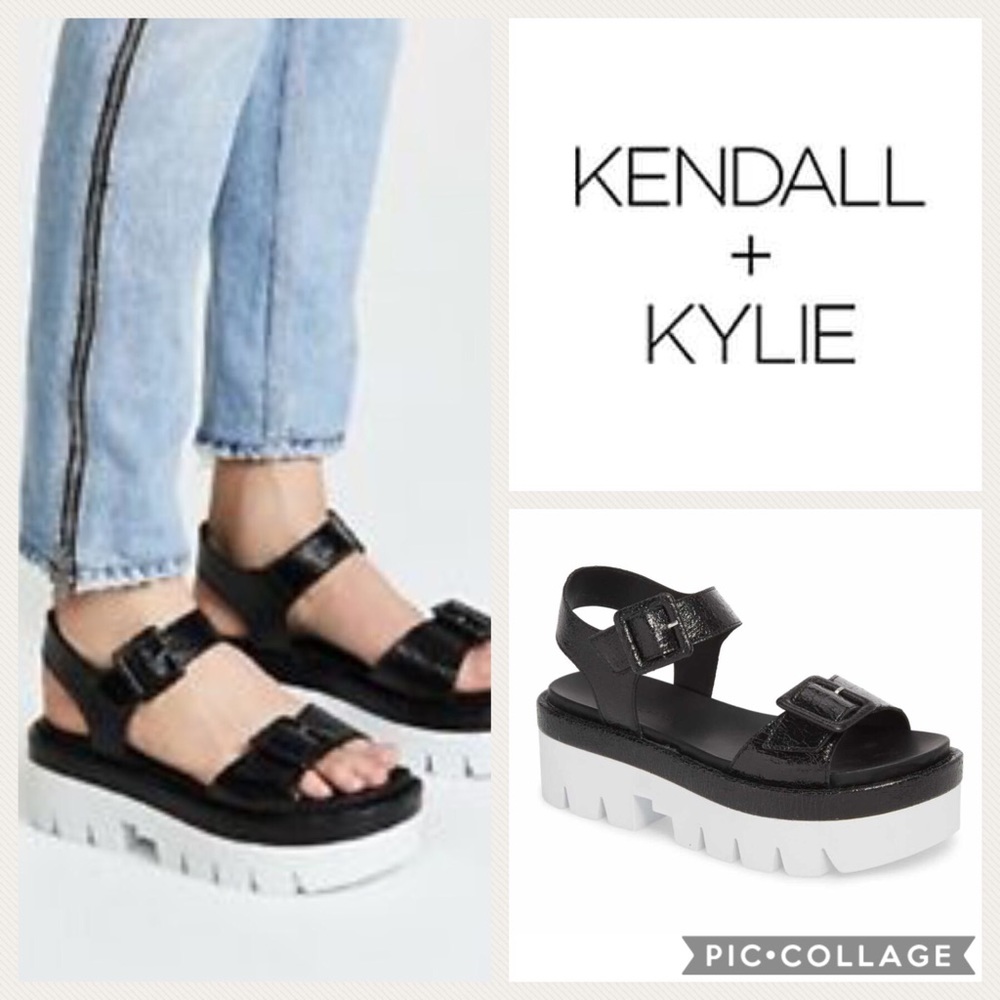 Kendall + Kylie Wave Platform Sandal {Blk/Wht} 7.5